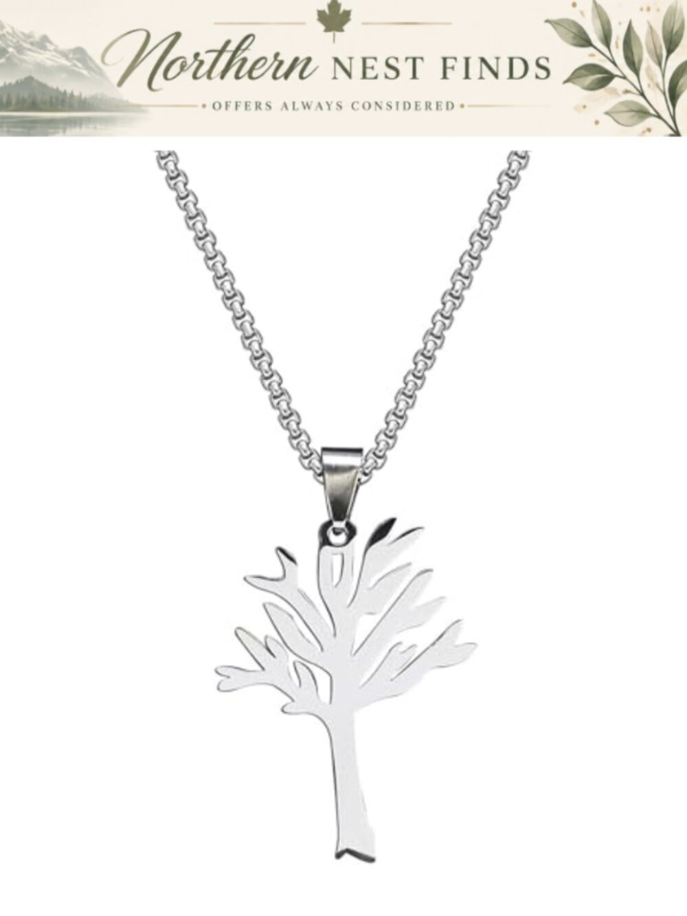 Stainless Steel Tree of Life Pendant Necklace 24" Box Chain Punk Rock